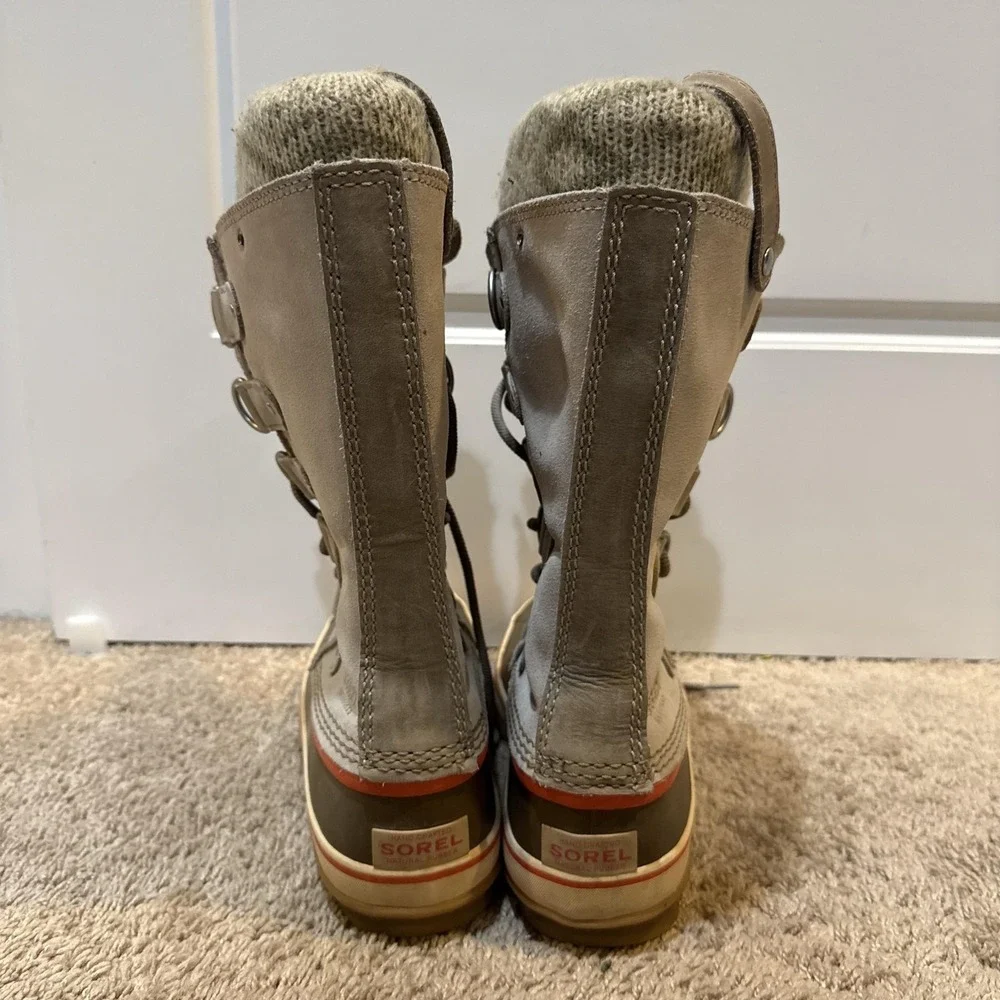 Sorel Snow Boots Womens Size 7 Brown Leather Mid Calf Waterproof NL2084-160